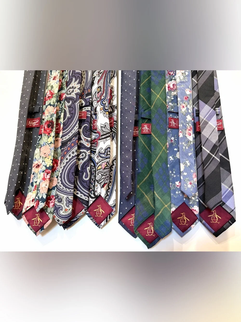 8• Original Penguin Men's Ties- Navy, Blue, Green, Paisley & Floral Patterns